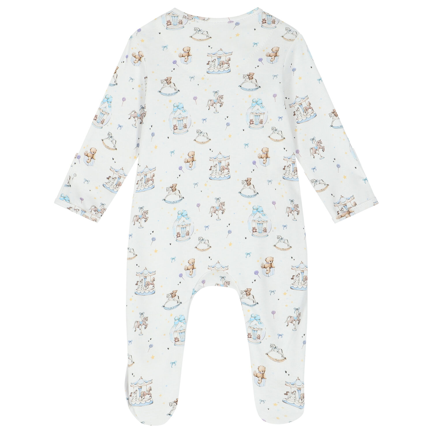 Baby Boys White & Blue Carousel Babygrow, 1, hi-res